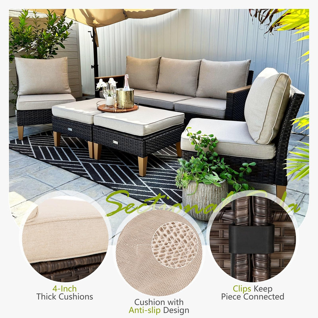 Sophia & William Patio Furniture Set with Fire Pit Table, 8 Piece Half Moon Outdoor Wicker Sectional Sofa Set, Rattan Conversation Set with 56 - Inch Fire Pit Table & Ottoman (Aqua Blue) - The Cozy Corner