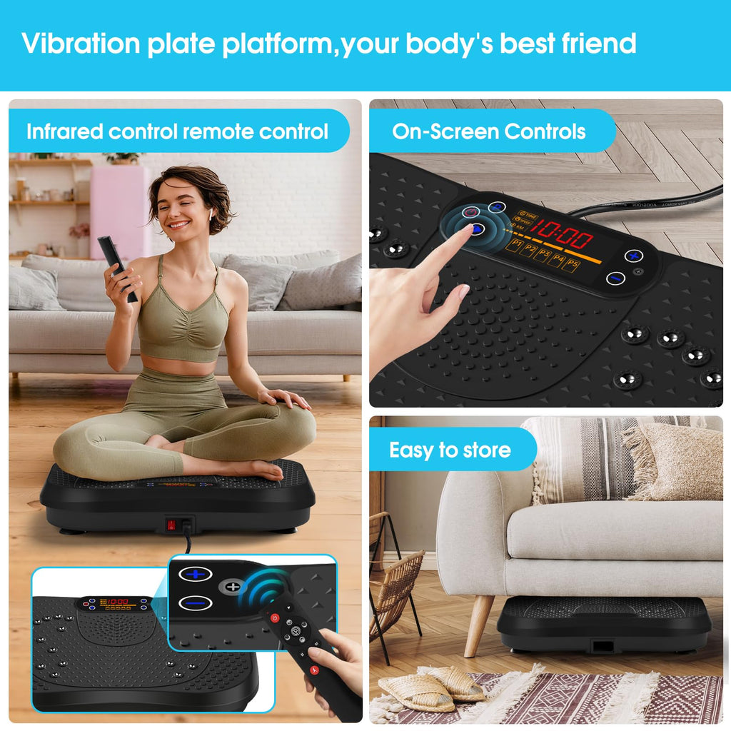 SoftGym Vibration Plate Exercise Machine for Lymphatic Drainage,Power Vibrate Stand Shake Board 450 Lbs Capacity Whole Body Workout Waver with Fitness Resistance Bands Weight Loss Gifts for Women Men - The Cozy Corner
