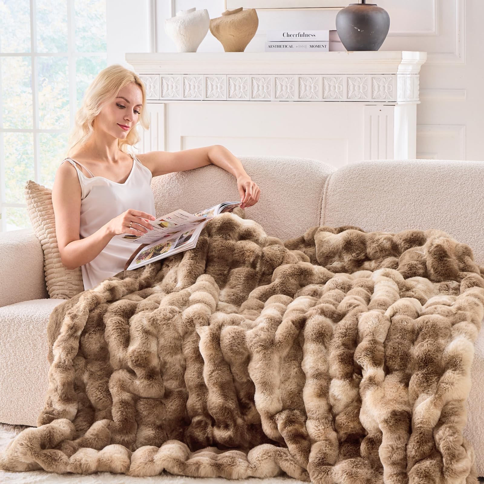 BENVWE Fluffy Faux Fur Throw Blanket for Couch, Soft Plush Thick Cozy Fuzzy Luxury Minky Bubble Blanket for Home Living Room Decor Gift for Women, Navy Blue, 63" x 80", 1100GSM - The Cozy Corner
