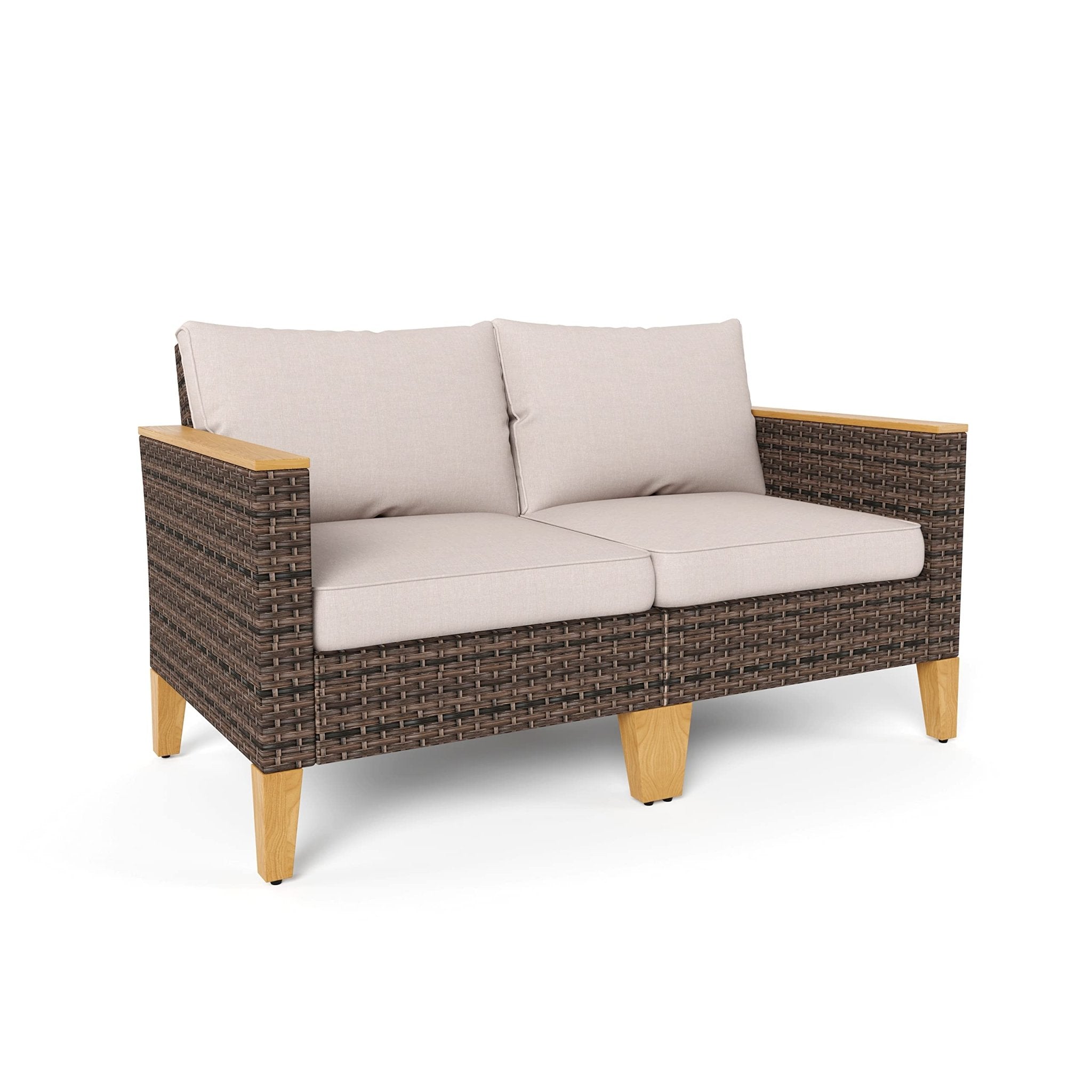 Sophia & William Patio Furniture Set with Fire Pit Table, 8 Piece Half Moon Outdoor Wicker Sectional Sofa Set, Rattan Conversation Set with 56 - Inch Fire Pit Table & Ottoman (Aqua Blue) - The Cozy Corner
