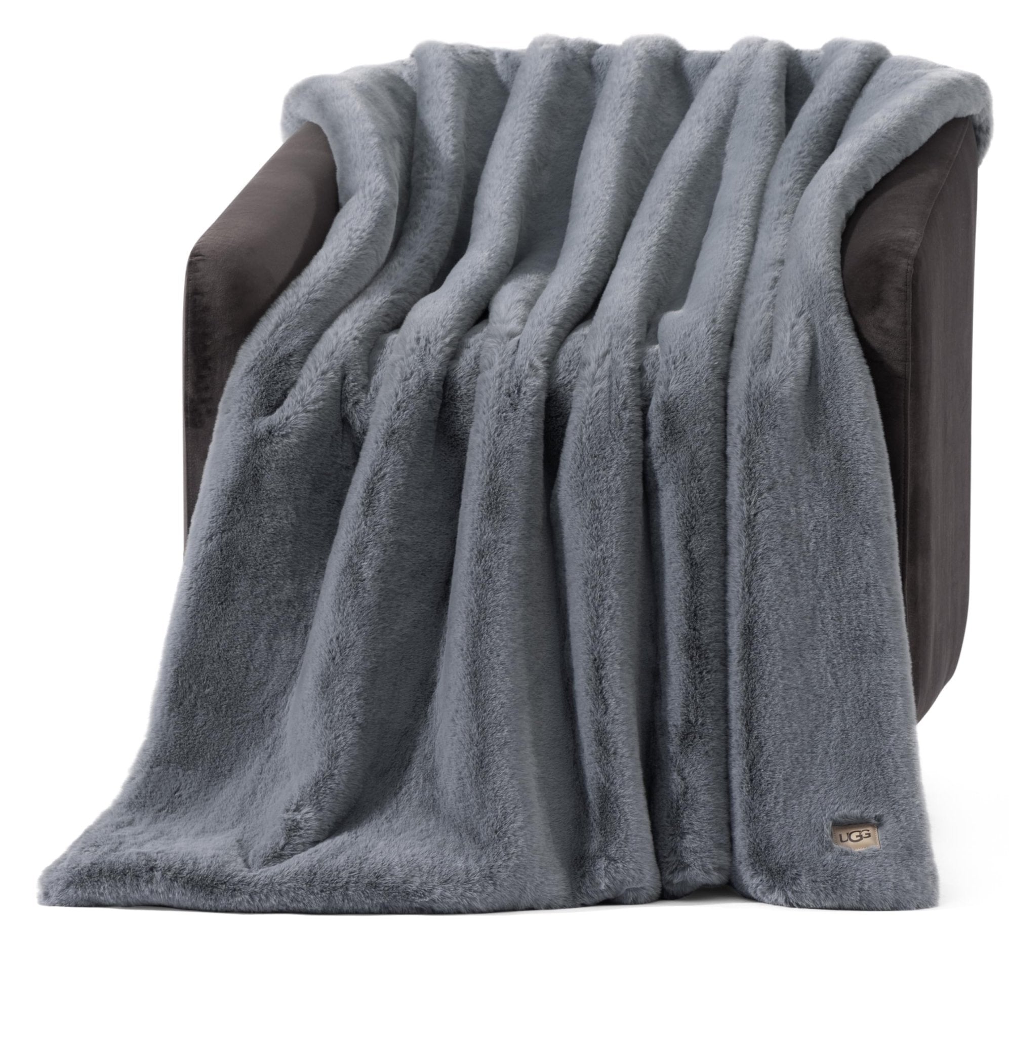 UGG Euphoria Faux Fur Throw Blanket, Oversized Soft Throw for Couch or Bed, Luxury Room Decor, Giftable Fuzzy Blankets, Machine Washable, 50 - inch x 70 - inch, Chambray Blue Grey - The Cozy Corner