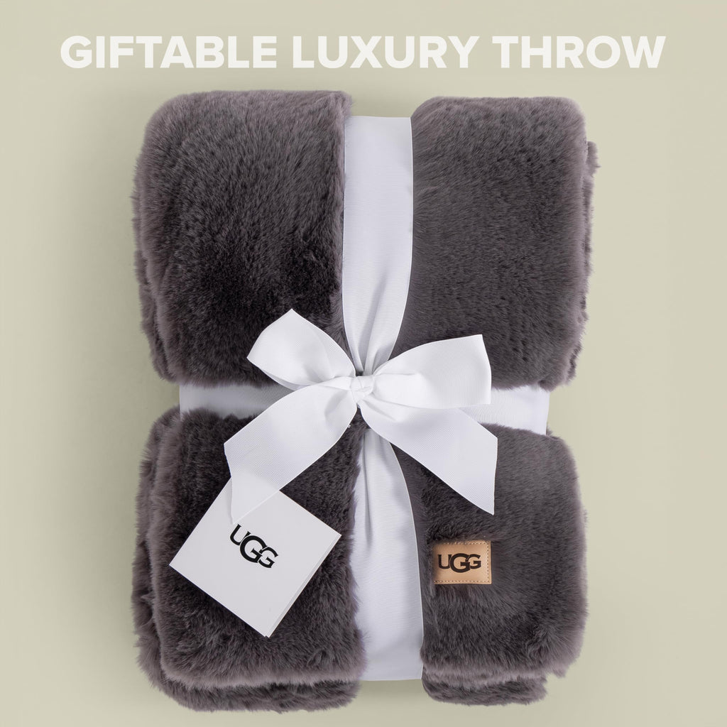 UGG Euphoria Faux Fur Throw Blanket, Oversized Soft Throw for Couch or Bed, Luxury Room Decor, Giftable Fuzzy Blankets, Machine Washable, 50 - inch x 70 - inch, Chambray Blue Grey - The Cozy Corner