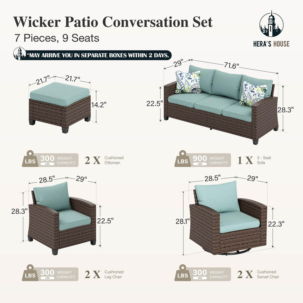 HERA'S HOUSE Patio Furniture Set with 56" Fire Pit Table, Outdoor Patio Conversation Sets, 6 Pieces 7 Seats Wicker Outside Sectional Sofa Set for Lawn Backyard Deck - The Cozy Corner