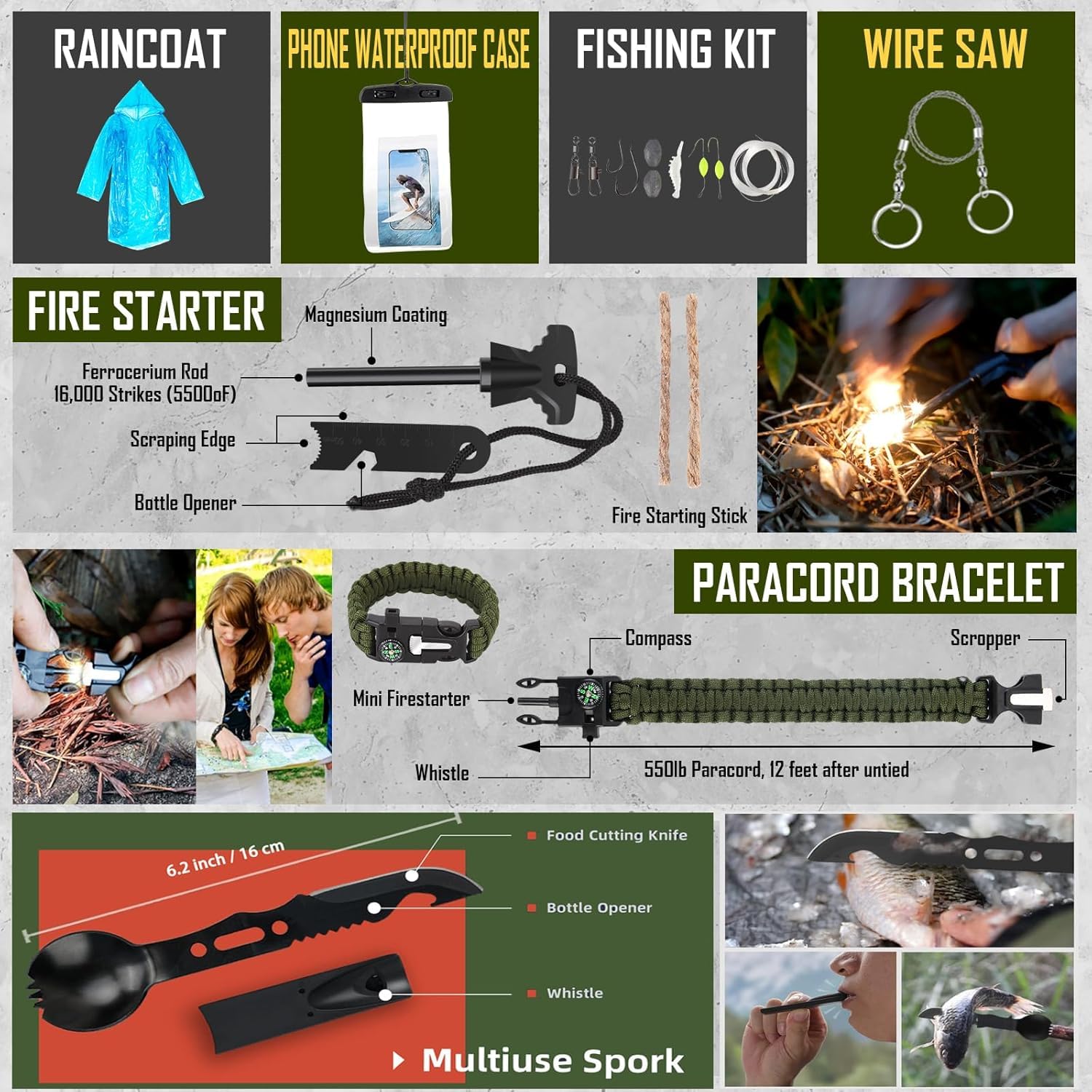 Survival Kit, 268 Pcs Emergency Survival Gear and Equipment Supplies with First Aid Kit, Camping Axe, Headlamp, Crossbody Bag for Camping Hiking, Hunting, Gift for Christmas Men, Dads, Black - The Cozy Corner
