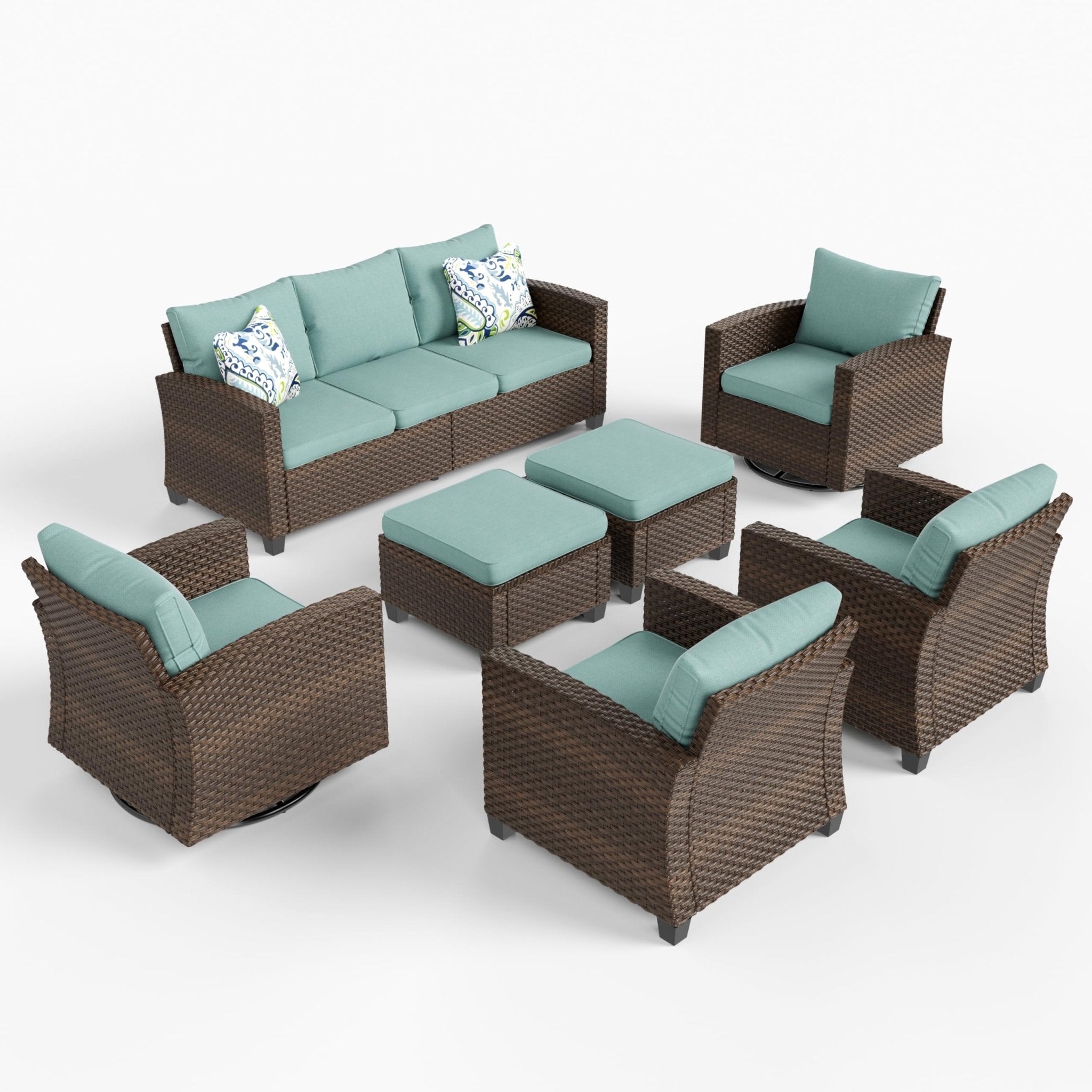 HERA'S HOUSE Patio Furniture Set with 56" Fire Pit Table, Outdoor Patio Conversation Sets, 6 Pieces 7 Seats Wicker Outside Sectional Sofa Set for Lawn Backyard Deck - The Cozy Corner