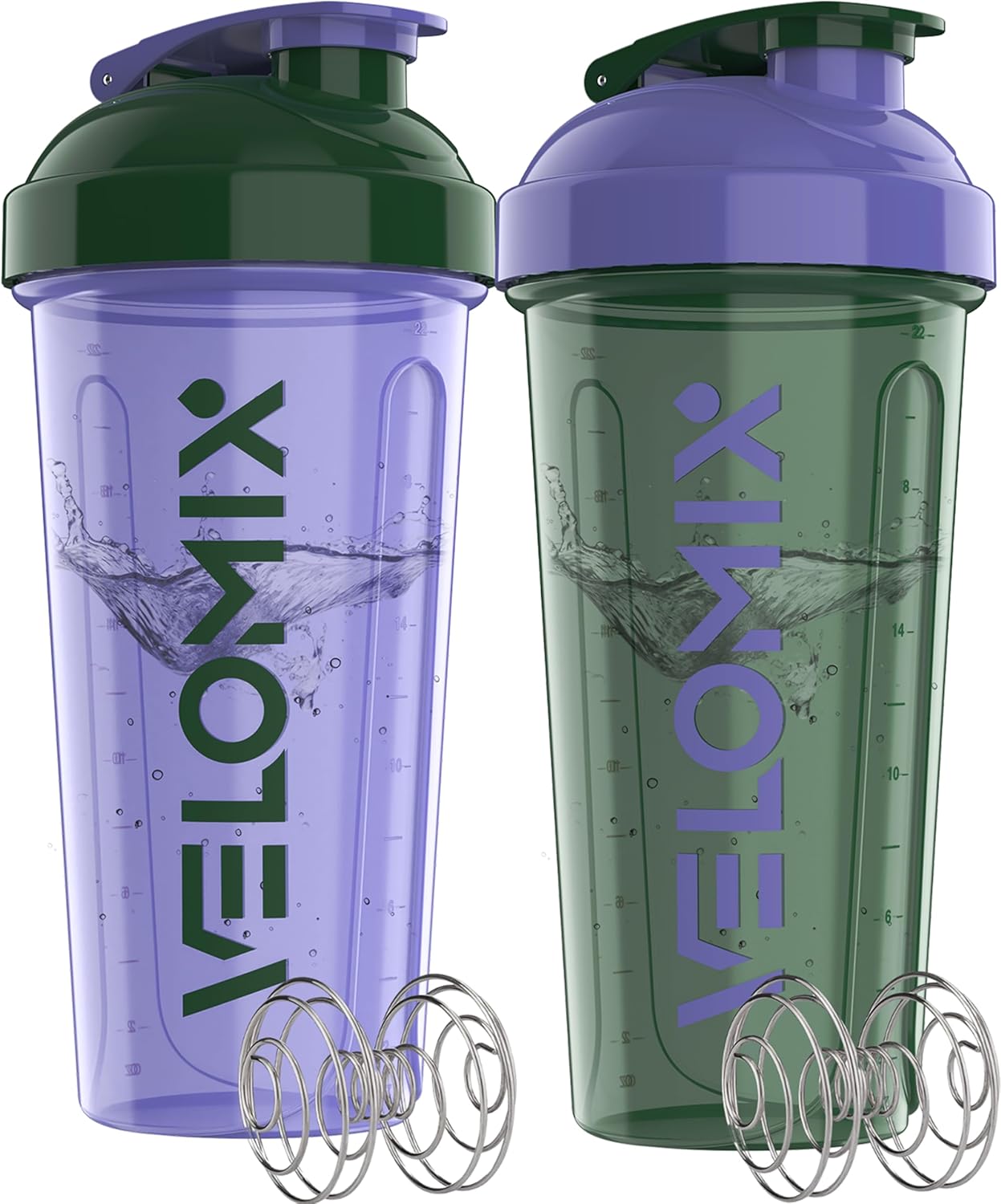VELOMIX - 2 Pack - 28 oz Protein Shaker Bottles for Protein Mixes - 2x Wire Whisk | Leak Proof Shaker Cups for Protein Shakes | Protein Shaker Bottle Pack (Black/Transparent) - The Cozy Corner