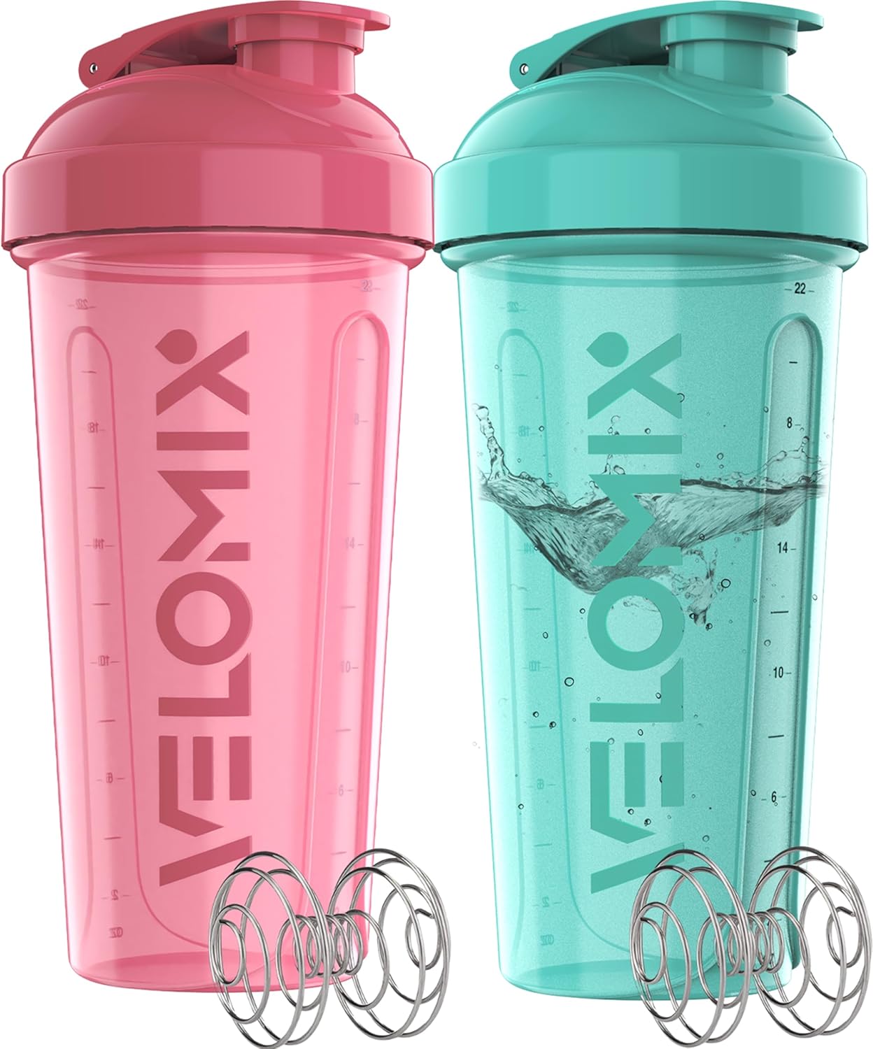 VELOMIX - 2 Pack - 28 oz Protein Shaker Bottles for Protein Mixes - 2x Wire Whisk | Leak Proof Shaker Cups for Protein Shakes | Protein Shaker Bottle Pack (Black/Transparent) - The Cozy Corner