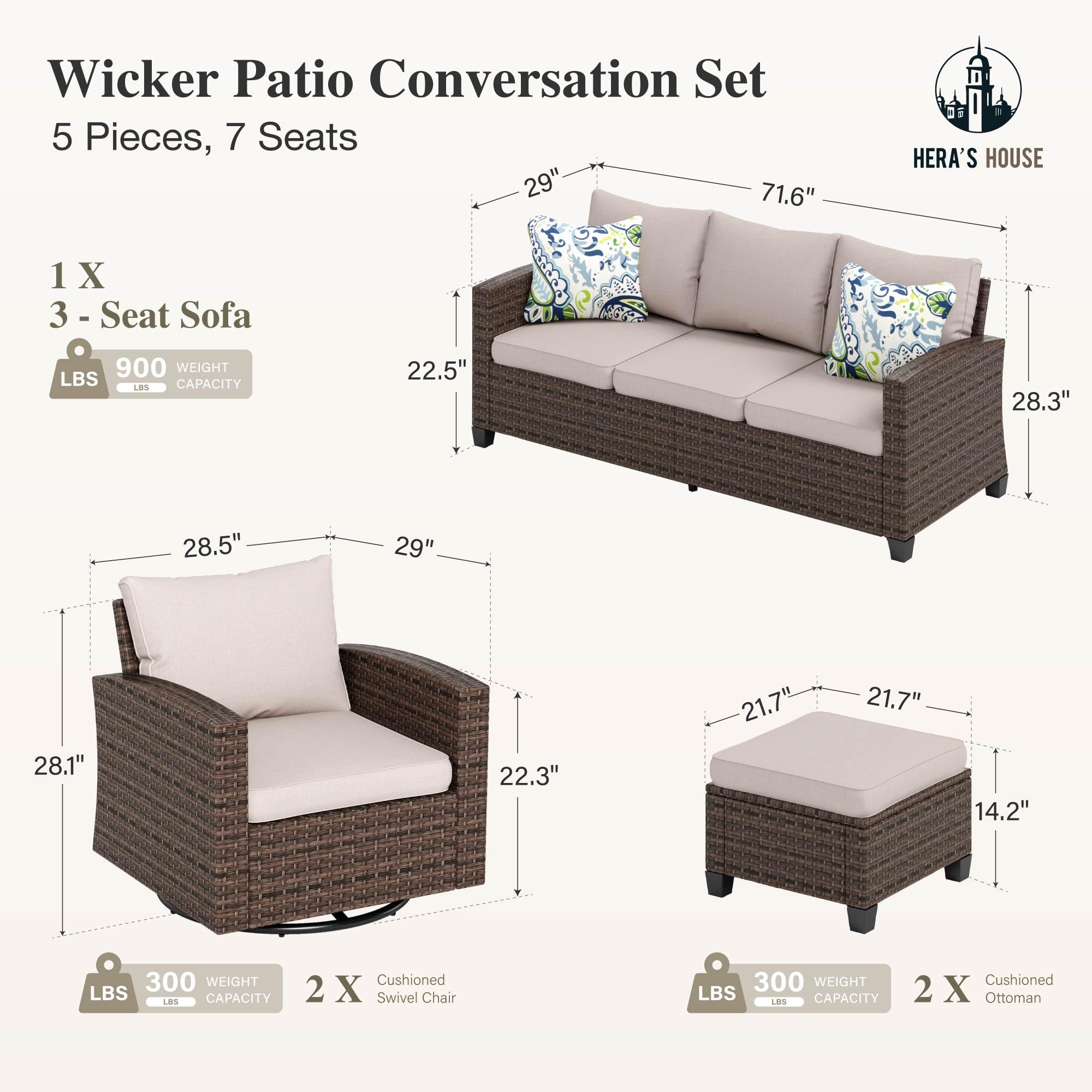 HERA'S HOUSE Patio Furniture Set with 56" Fire Pit Table, Outdoor Patio Conversation Sets, 6 Pieces 7 Seats Wicker Outside Sectional Sofa Set for Lawn Backyard Deck - The Cozy Corner