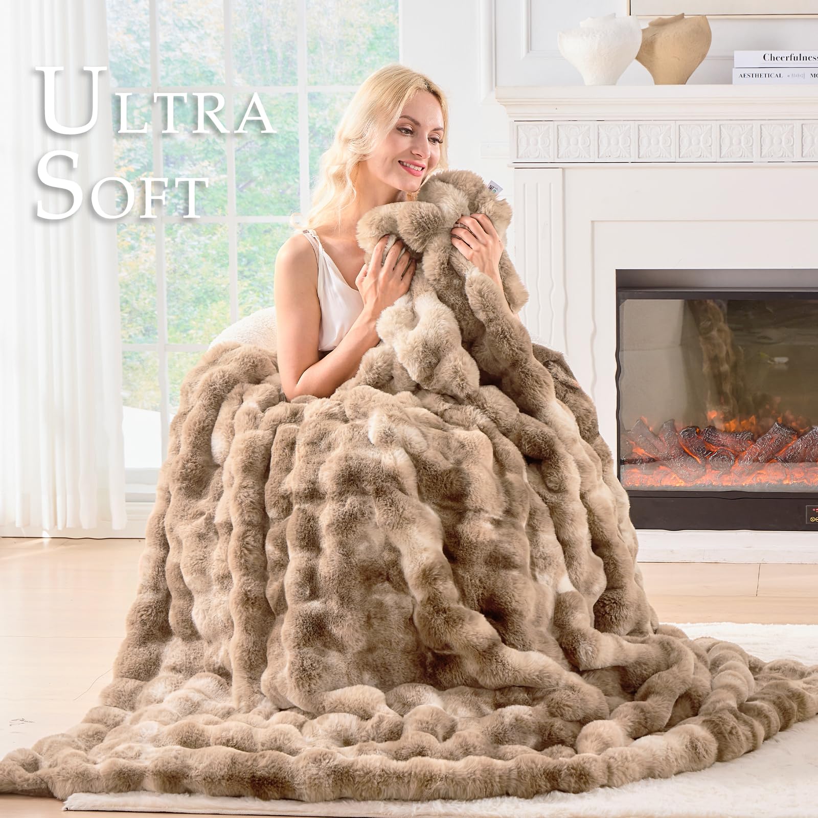 BENVWE Fluffy Faux Fur Throw Blanket for Couch, Soft Plush Thick Cozy Fuzzy Luxury Minky Bubble Blanket for Home Living Room Decor Gift for Women, Navy Blue, 63" x 80", 1100GSM - The Cozy Corner