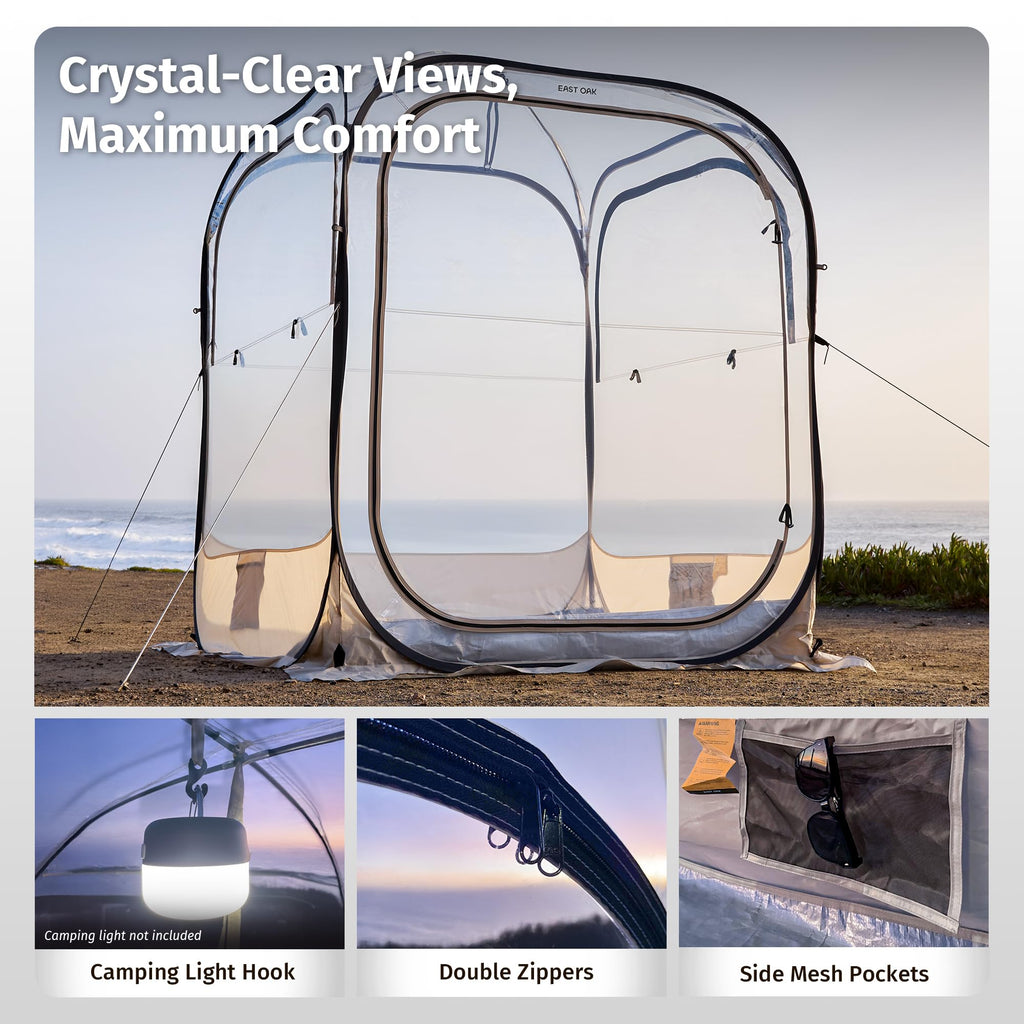 East Oak Weather Sports Tent for Fishing, Sports Event | Pop Up Bubble Tent Instant Sun & Rain Shelter | No Condensation, Spacious Interior, Ultra Visibility | All Weather Protection - The Cozy Corner