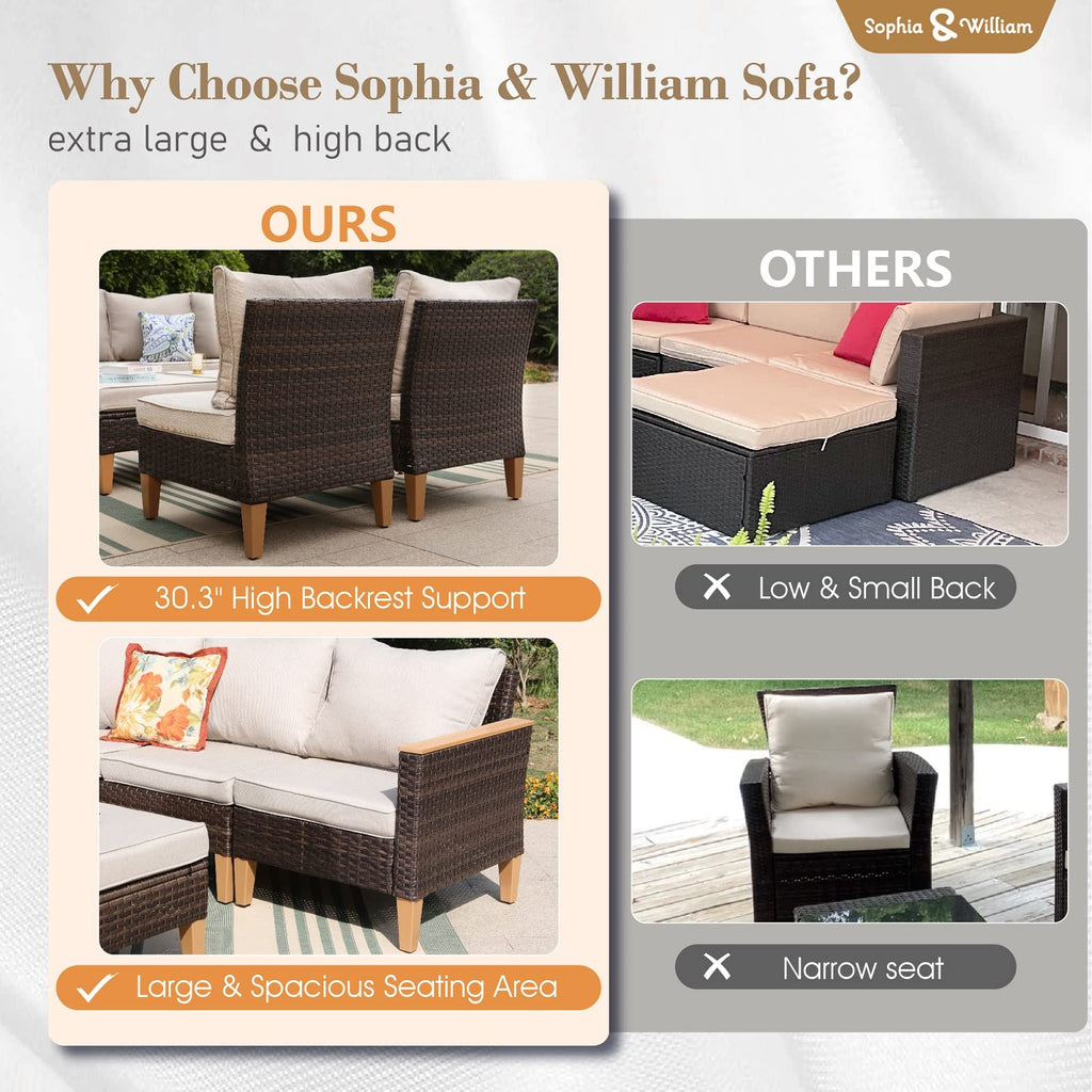 Sophia & William Patio Furniture Set with Fire Pit Table, 8 Piece Half Moon Outdoor Wicker Sectional Sofa Set, Rattan Conversation Set with 56 - Inch Fire Pit Table & Ottoman (Aqua Blue) - The Cozy Corner