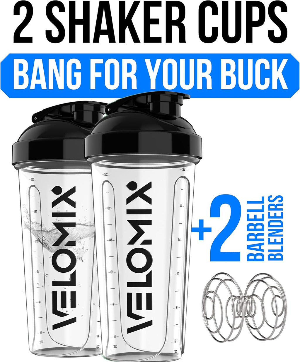 VELOMIX - 2 Pack - 28 oz Protein Shaker Bottles for Protein Mixes - 2x Wire Whisk | Leak Proof Shaker Cups for Protein Shakes | Protein Shaker Bottle Pack (Black/Transparent) - The Cozy Corner