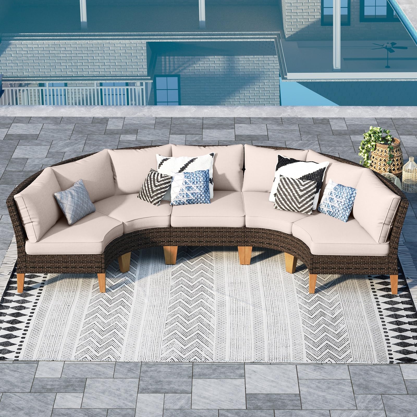 Sophia & William Patio Furniture Set with Fire Pit Table, 8 Piece Half Moon Outdoor Wicker Sectional Sofa Set, Rattan Conversation Set with 56 - Inch Fire Pit Table & Ottoman (Aqua Blue) - The Cozy Corner