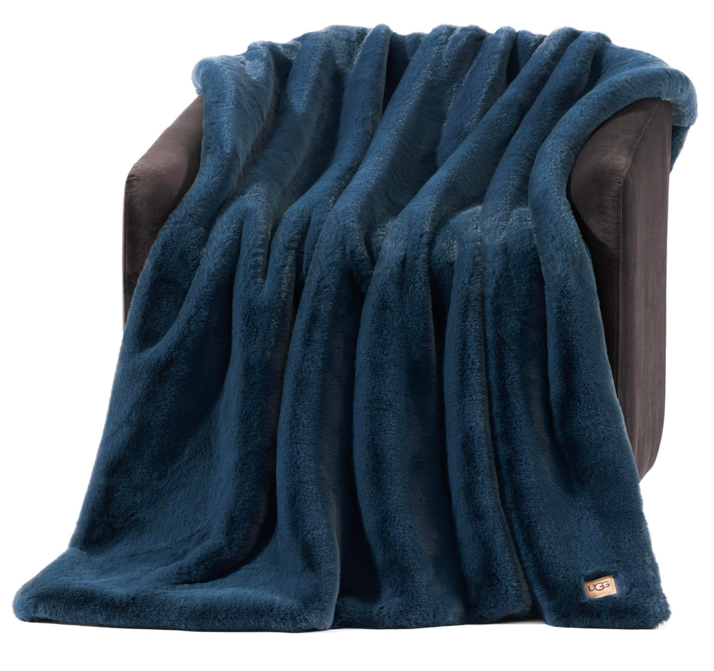 UGG Euphoria Faux Fur Throw Blanket, Oversized Soft Throw for Couch or Bed, Luxury Room Decor, Giftable Fuzzy Blankets, Machine Washable, 50 - inch x 70 - inch, Chambray Blue Grey - The Cozy Corner