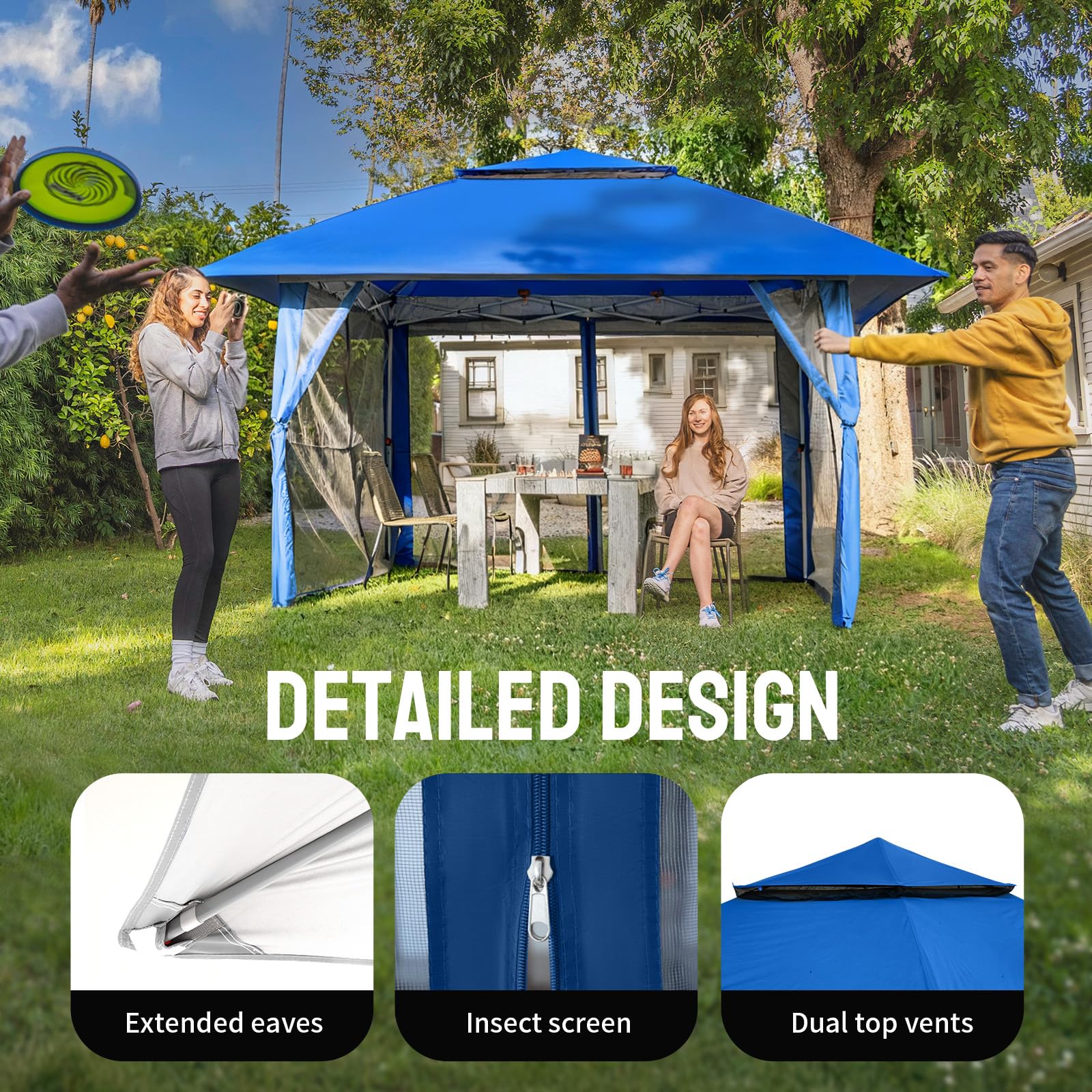 CROWN SHADES 13x13 Pop Up Gazebo, Canopy Tent, Gazebos on Clearance - Outdoor Gazebo for Backyard & Patio Furniture - Carpa Pop Up Tent with Wheeled STO - N - Go Cover Bag (Beige & Coffee) - The Cozy Corner