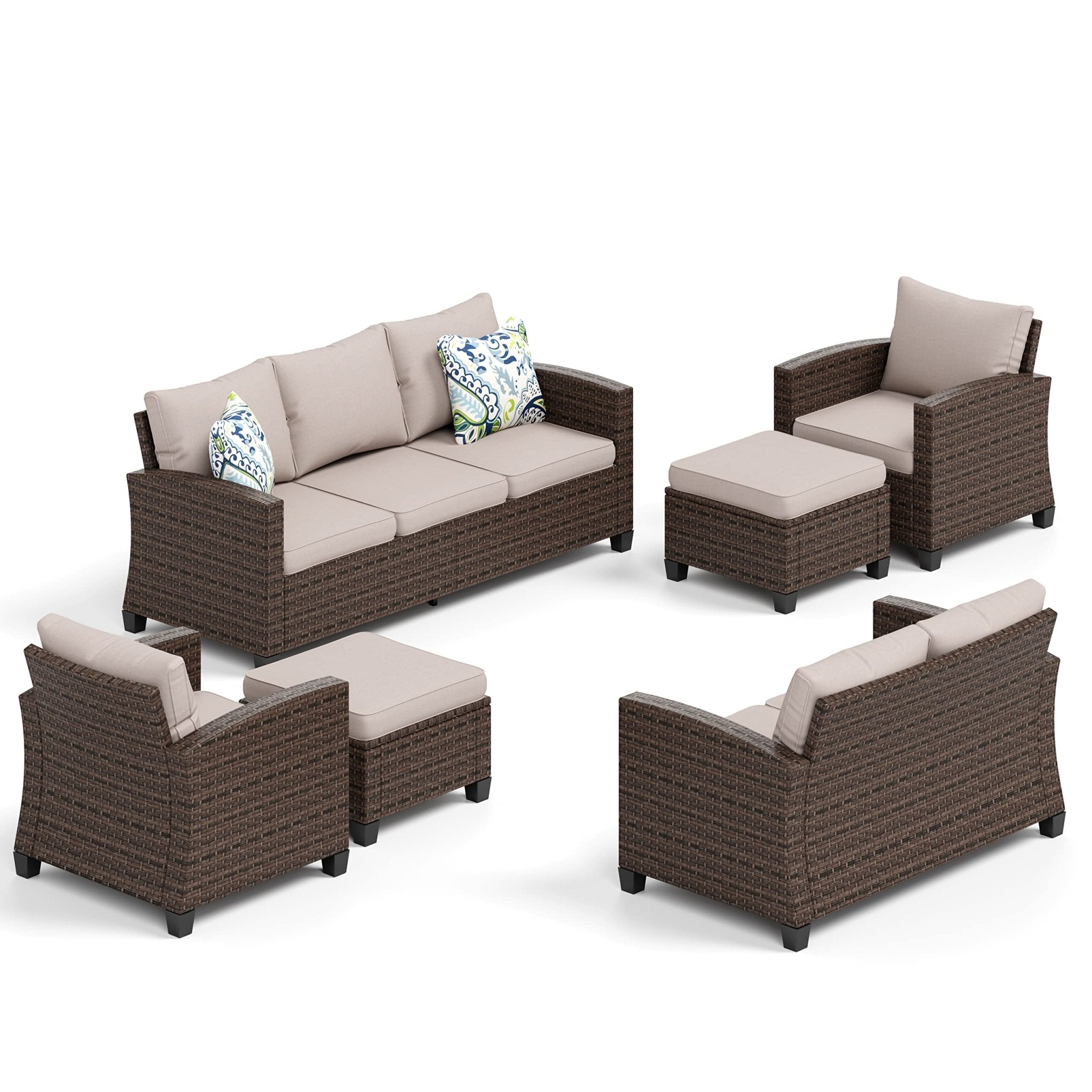 HERA'S HOUSE Patio Furniture Set with 56" Fire Pit Table, Outdoor Patio Conversation Sets, 6 Pieces 7 Seats Wicker Outside Sectional Sofa Set for Lawn Backyard Deck - The Cozy Corner