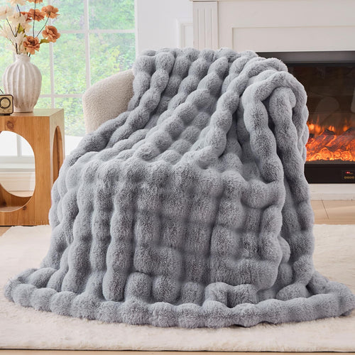 BENVWE Fluffy Faux Fur Throw Blanket for Couch, Soft Plush Thick Cozy Fuzzy Luxury Minky Bubble Blanket for Home Living Room Decor Gift for Women, Navy Blue, 63" x 80", 1100GSM - The Cozy Corner