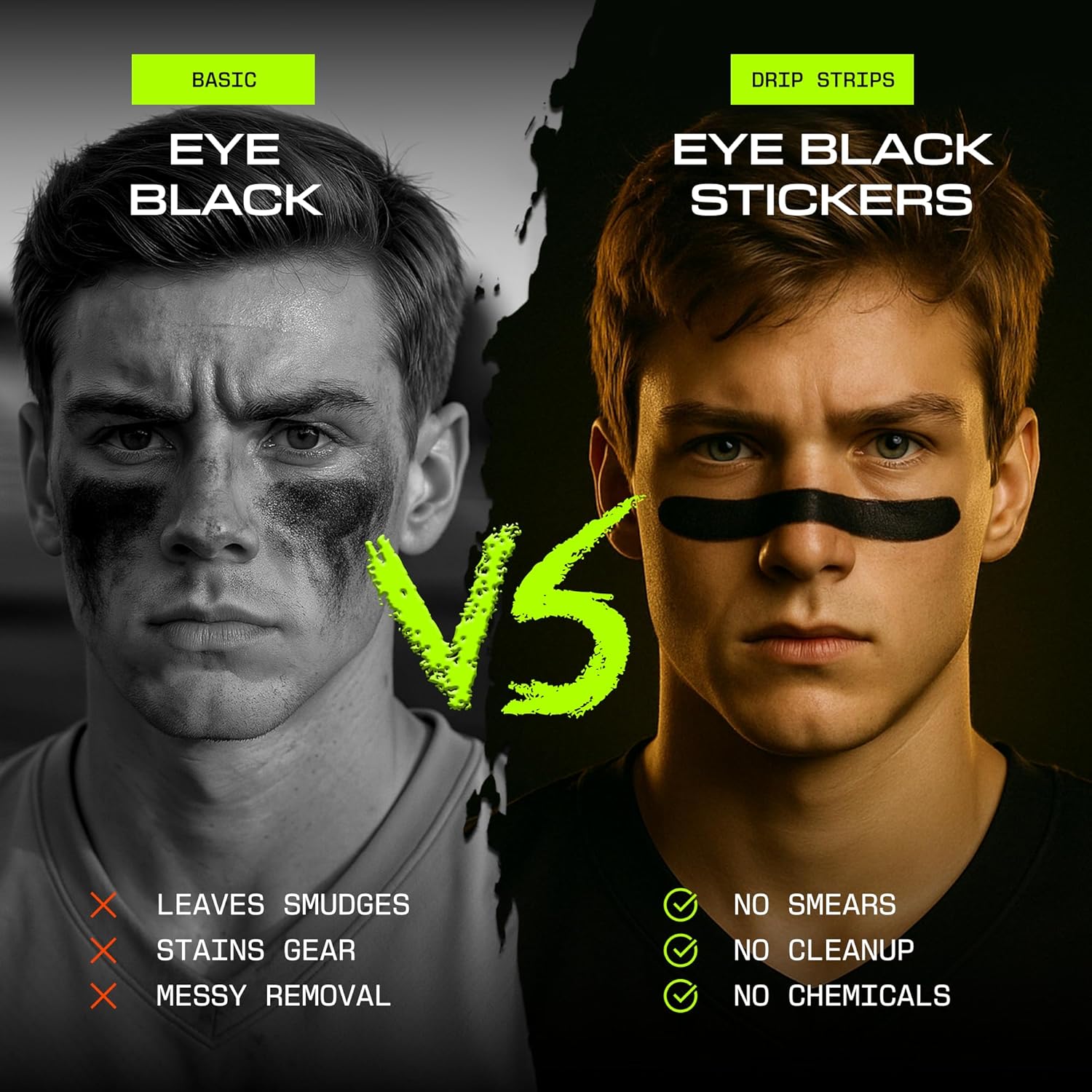 DRIP Strips Pro - Grade Eye Black Stickers, 24 Pack, Natural Flex & Stretch Eye Black Strips That Move With You, Breathable, Sweat - Proof, Baseball, Softball, Football, Lacrosse, Black Grit Strip - The Cozy Corner