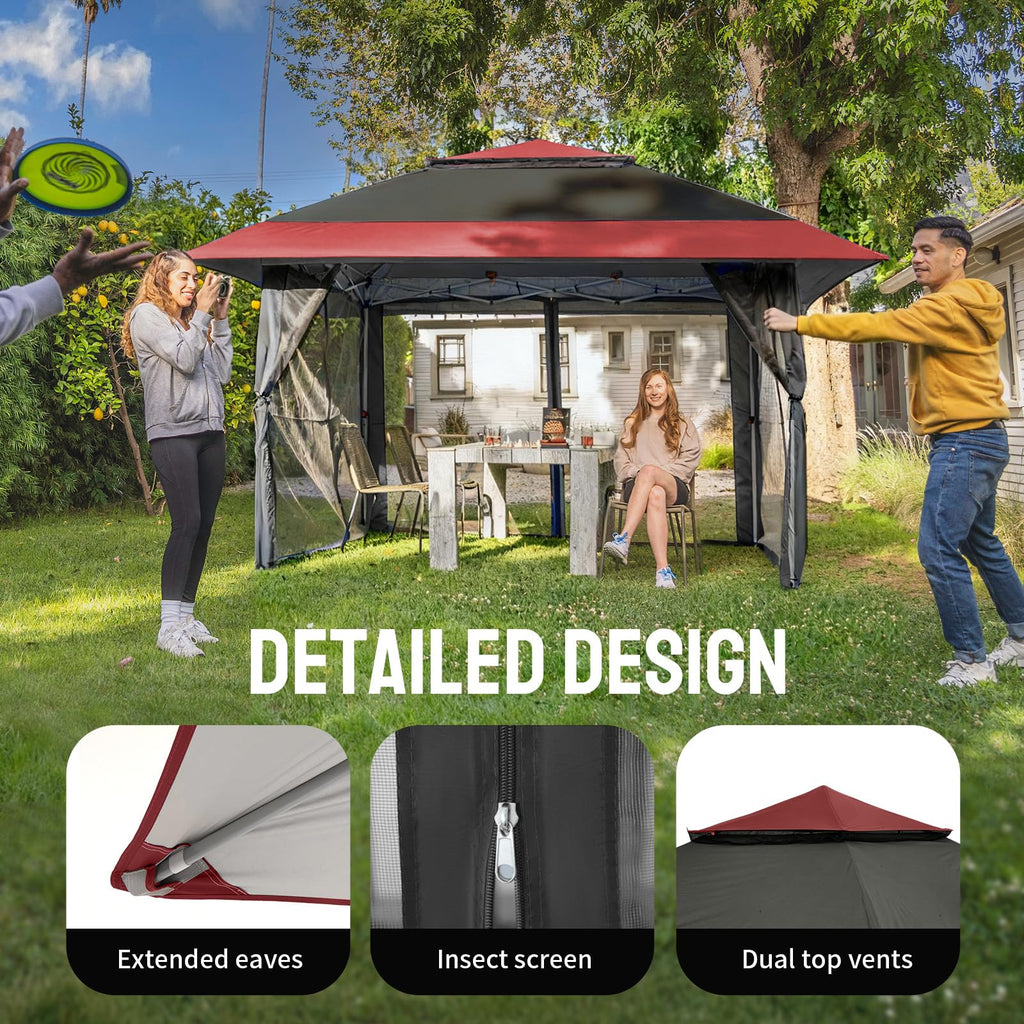 CROWN SHADES 13x13 Pop Up Gazebo, Canopy Tent, Gazebos on Clearance - Outdoor Gazebo for Backyard & Patio Furniture - Carpa Pop Up Tent with Wheeled STO - N - Go Cover Bag (Beige & Coffee) - The Cozy Corner