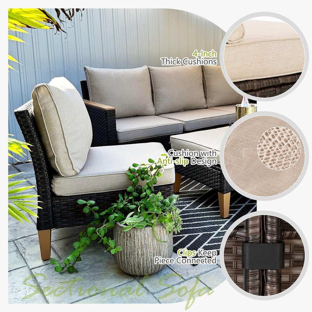 Sophia & William Patio Furniture Set with Fire Pit Table, 8 Piece Half Moon Outdoor Wicker Sectional Sofa Set, Rattan Conversation Set with 56 - Inch Fire Pit Table & Ottoman (Aqua Blue) - The Cozy Corner