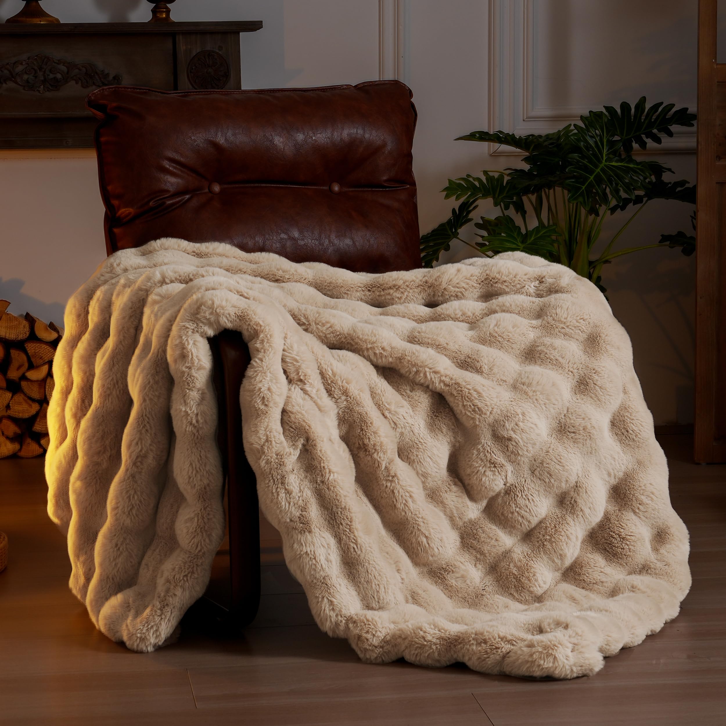 BENVWE Fluffy Faux Fur Throw Blanket for Couch, Soft Plush Thick Cozy Fuzzy Luxury Minky Bubble Blanket for Home Living Room Decor Gift for Women, Navy Blue, 63" x 80", 1100GSM - The Cozy Corner