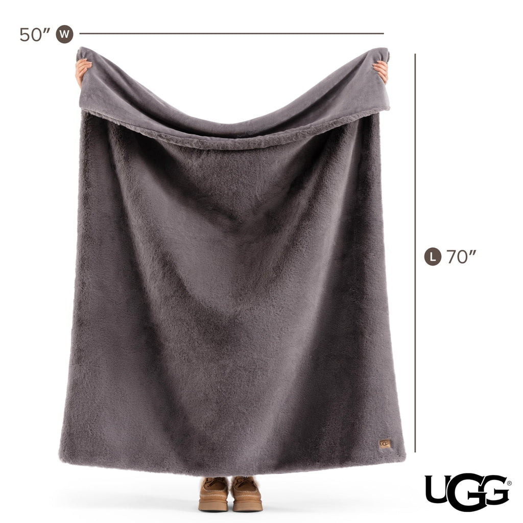 UGG Euphoria Faux Fur Throw Blanket, Oversized Soft Throw for Couch or Bed, Luxury Room Decor, Giftable Fuzzy Blankets, Machine Washable, 50 - inch x 70 - inch, Chambray Blue Grey - The Cozy Corner