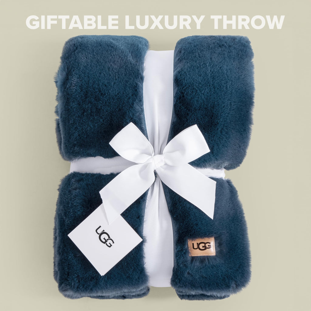 UGG Euphoria Faux Fur Throw Blanket, Oversized Soft Throw for Couch or Bed, Luxury Room Decor, Giftable Fuzzy Blankets, Machine Washable, 50 - inch x 70 - inch, Chambray Blue Grey - The Cozy Corner