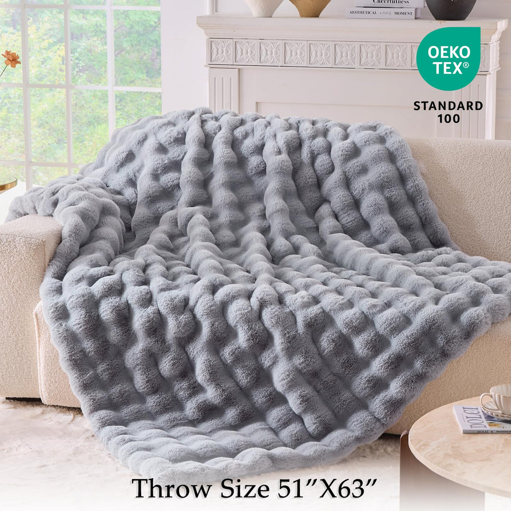 BENVWE Fluffy Faux Fur Throw Blanket for Couch, Soft Plush Thick Cozy Fuzzy Luxury Minky Bubble Blanket for Home Living Room Decor Gift for Women, Navy Blue, 63" x 80", 1100GSM - The Cozy Corner