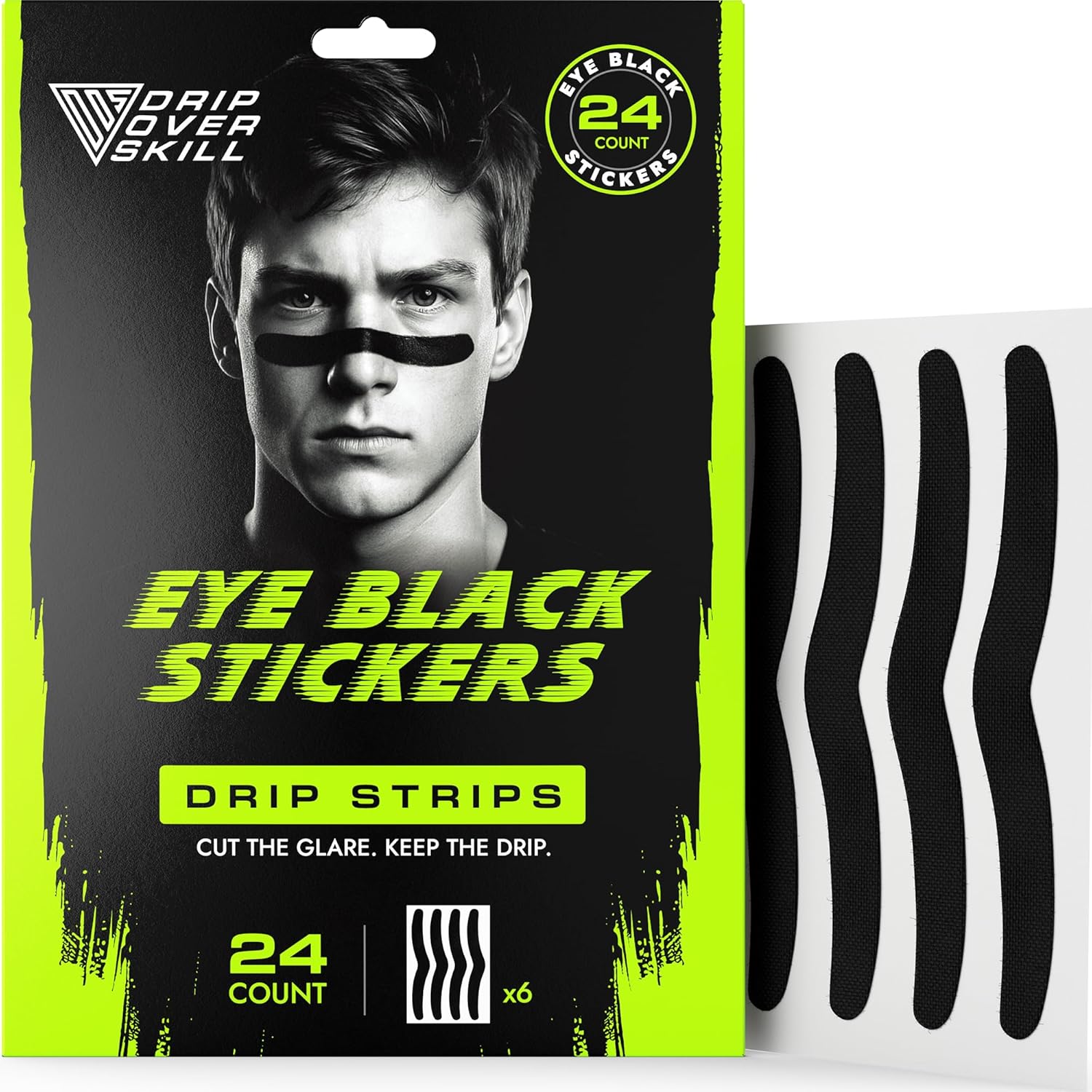 DRIP Strips Pro - Grade Eye Black Stickers, 24 Pack, Natural Flex & Stretch Eye Black Strips That Move With You, Breathable, Sweat - Proof, Baseball, Softball, Football, Lacrosse, Black Grit Strip - The Cozy Corner