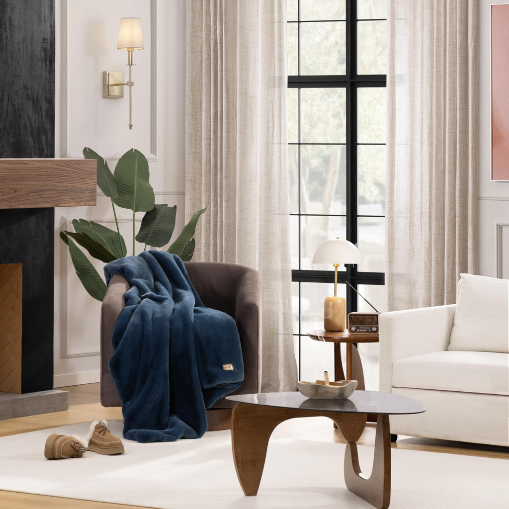 UGG Euphoria Faux Fur Throw Blanket, Oversized Soft Throw for Couch or Bed, Luxury Room Decor, Giftable Fuzzy Blankets, Machine Washable, 50 - inch x 70 - inch, Chambray Blue Grey - The Cozy Corner