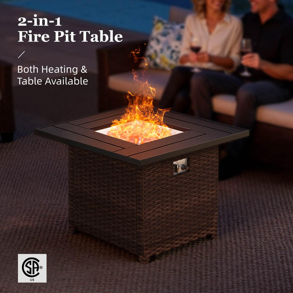 HERA'S HOUSE Patio Furniture Set with 56" Fire Pit Table, Outdoor Patio Conversation Sets, 6 Pieces 7 Seats Wicker Outside Sectional Sofa Set for Lawn Backyard Deck - The Cozy Corner