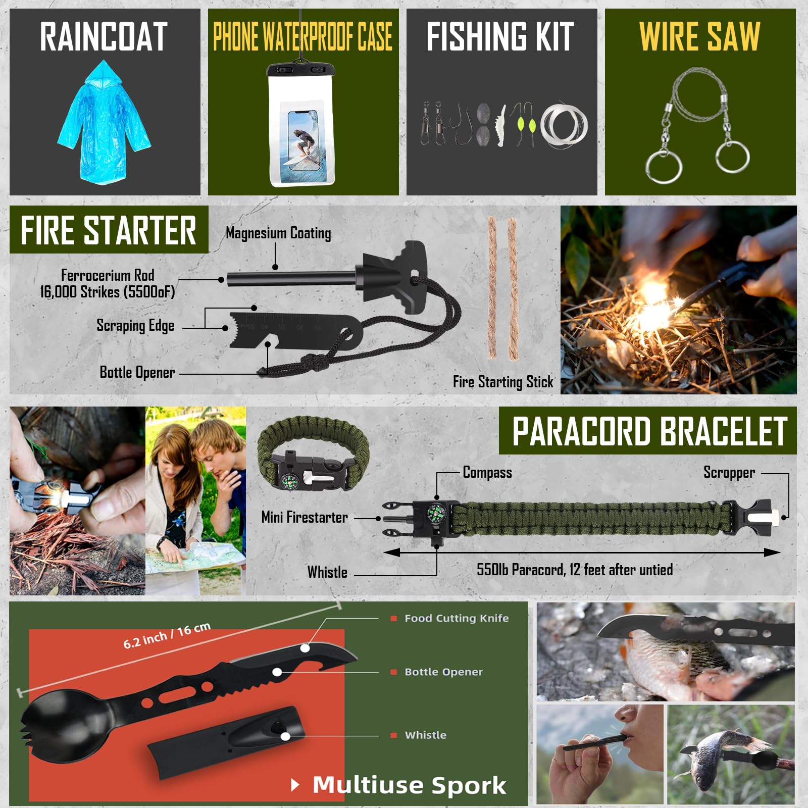Survival Kit, 268 Pcs Emergency Survival Gear and Equipment Supplies with First Aid Kit, Camping Axe, Headlamp, Crossbody Bag for Camping Hiking, Hunting, Gift for Christmas Men, Dads, Black - The Cozy Corner
