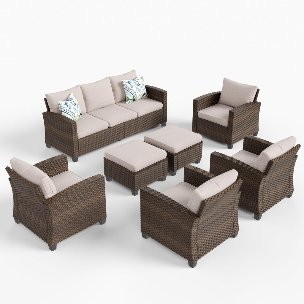 HERA'S HOUSE Patio Furniture Set with 56" Fire Pit Table, Outdoor Patio Conversation Sets, 6 Pieces 7 Seats Wicker Outside Sectional Sofa Set for Lawn Backyard Deck - The Cozy Corner