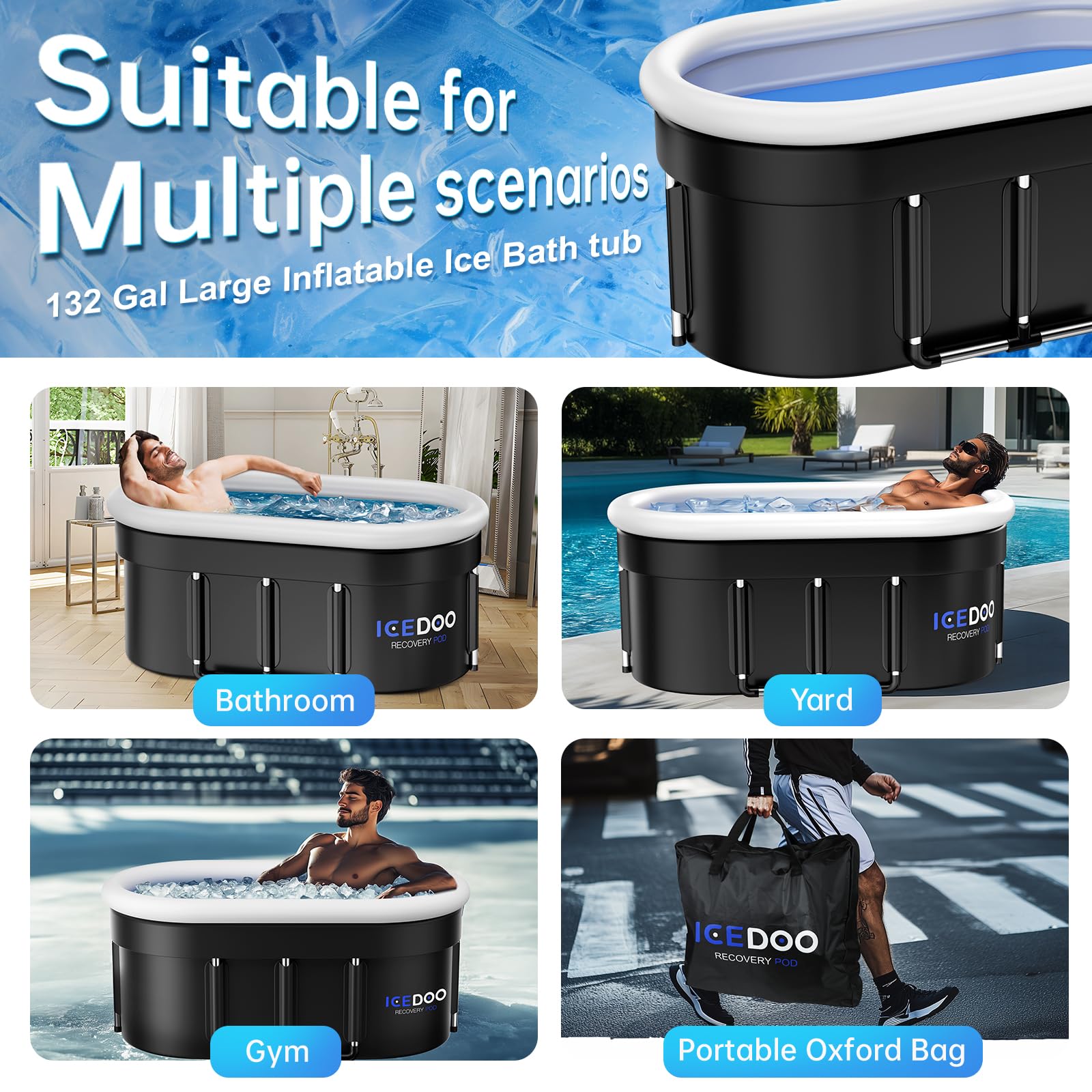 Upgraded 175 - Gal Oval Ice Bath Tub with Air Ring, Portable Multi - Layered Cold Plunge Tub - Foldable & Inflatable, with Lid, for Athletes & Adults,Ideal for Home, Gym & Outdoor Use - The Cozy Corner