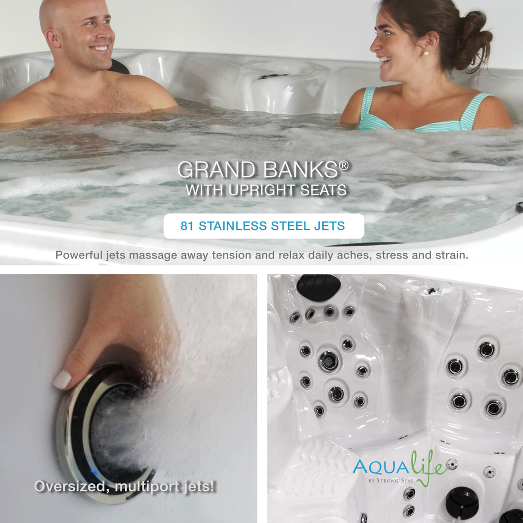 AquaLife Grand Banks™ 6 - Person 81 - Jet Acrylic Non - Lounger Hot Tub with LED Lighting, Insulated Cover, Stainless Steel Heater and Ozonator - The Cozy Corner