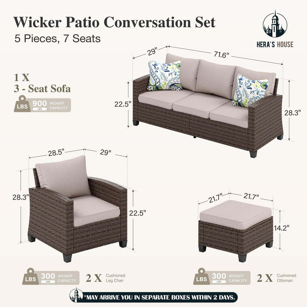 HERA'S HOUSE Patio Furniture Set with 56" Fire Pit Table, Outdoor Patio Conversation Sets, 6 Pieces 7 Seats Wicker Outside Sectional Sofa Set for Lawn Backyard Deck - The Cozy Corner