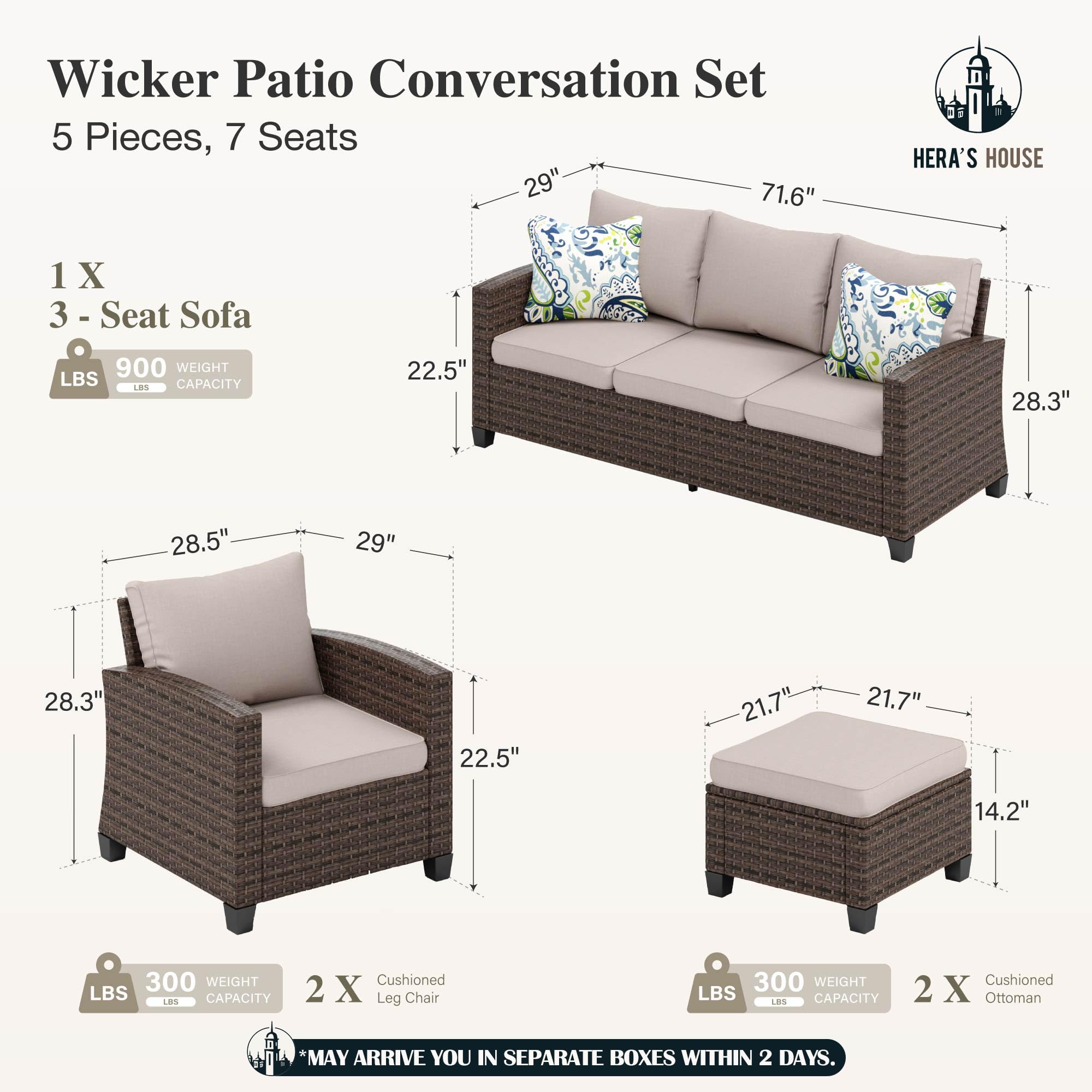 HERA'S HOUSE Patio Furniture Set with 56" Fire Pit Table, Outdoor Patio Conversation Sets, 6 Pieces 7 Seats Wicker Outside Sectional Sofa Set for Lawn Backyard Deck - The Cozy Corner