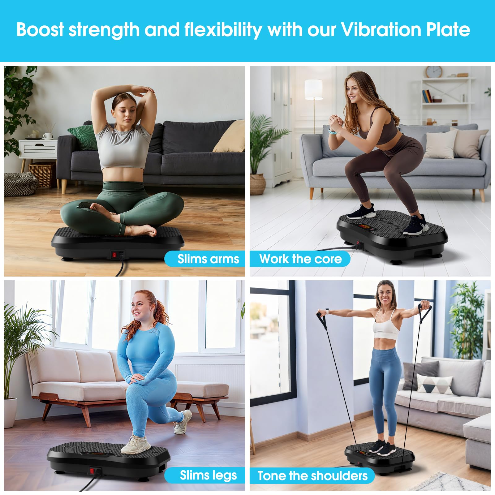 SoftGym Vibration Plate Exercise Machine for Lymphatic Drainage,Power Vibrate Stand Shake Board 450 Lbs Capacity Whole Body Workout Waver with Fitness Resistance Bands Weight Loss Gifts for Women Men - The Cozy Corner