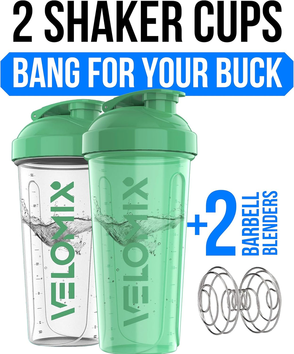 VELOMIX - 2 Pack - 28 oz Protein Shaker Bottles for Protein Mixes - 2x Wire Whisk | Leak Proof Shaker Cups for Protein Shakes | Protein Shaker Bottle Pack (Black/Transparent) - The Cozy Corner
