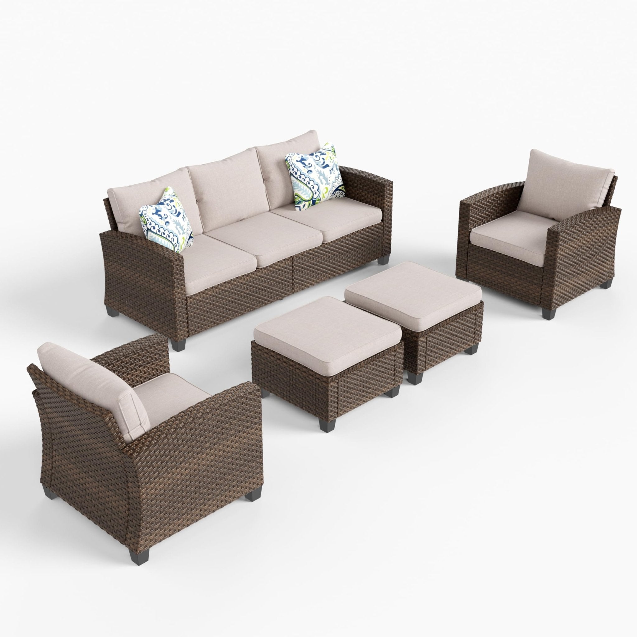 HERA'S HOUSE Patio Furniture Set with 56" Fire Pit Table, Outdoor Patio Conversation Sets, 6 Pieces 7 Seats Wicker Outside Sectional Sofa Set for Lawn Backyard Deck - The Cozy Corner