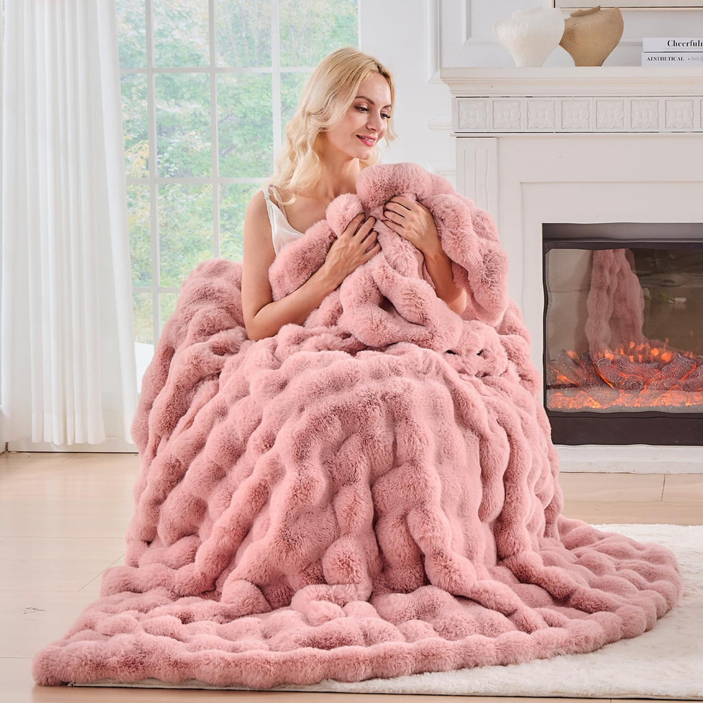 BENVWE Fluffy Faux Fur Throw Blanket for Couch, Soft Plush Thick Cozy Fuzzy Luxury Minky Bubble Blanket for Home Living Room Decor Gift for Women, Navy Blue, 63" x 80", 1100GSM - The Cozy Corner