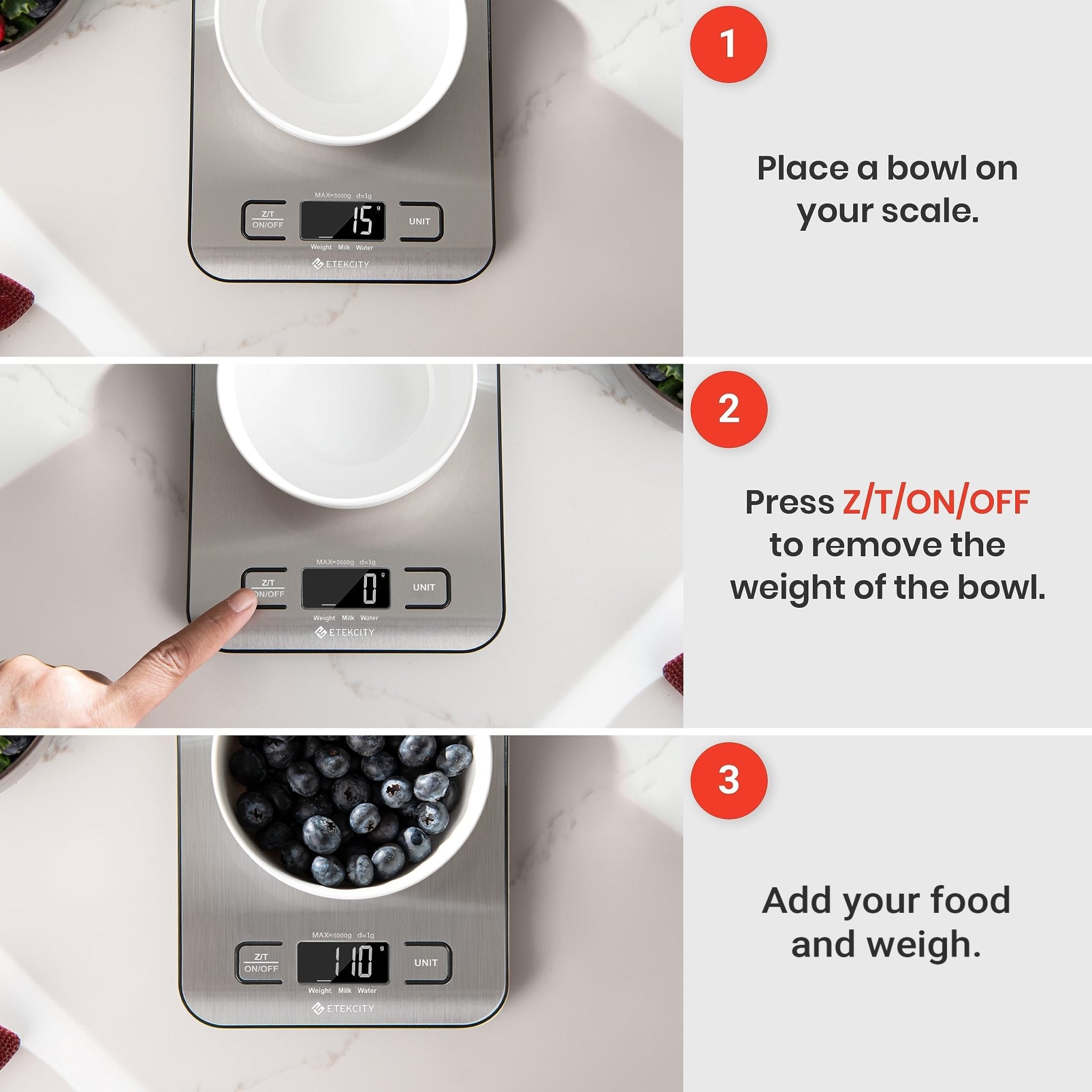 Etekcity Food Kitchen Scale, Digital Grams and Ounces for Weight Loss, Baking, Cooking, Keto and Meal Prep, LCD Display, Medium, 304 Stainless Steel - The Cozy Corner