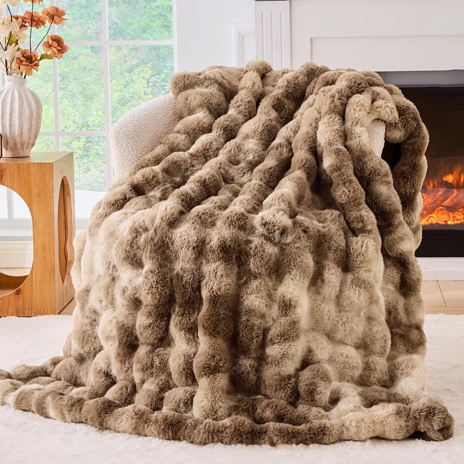BENVWE Fluffy Faux Fur Throw Blanket for Couch, Soft Plush Thick Cozy Fuzzy Luxury Minky Bubble Blanket for Home Living Room Decor Gift for Women, Navy Blue, 63" x 80", 1100GSM - The Cozy Corner