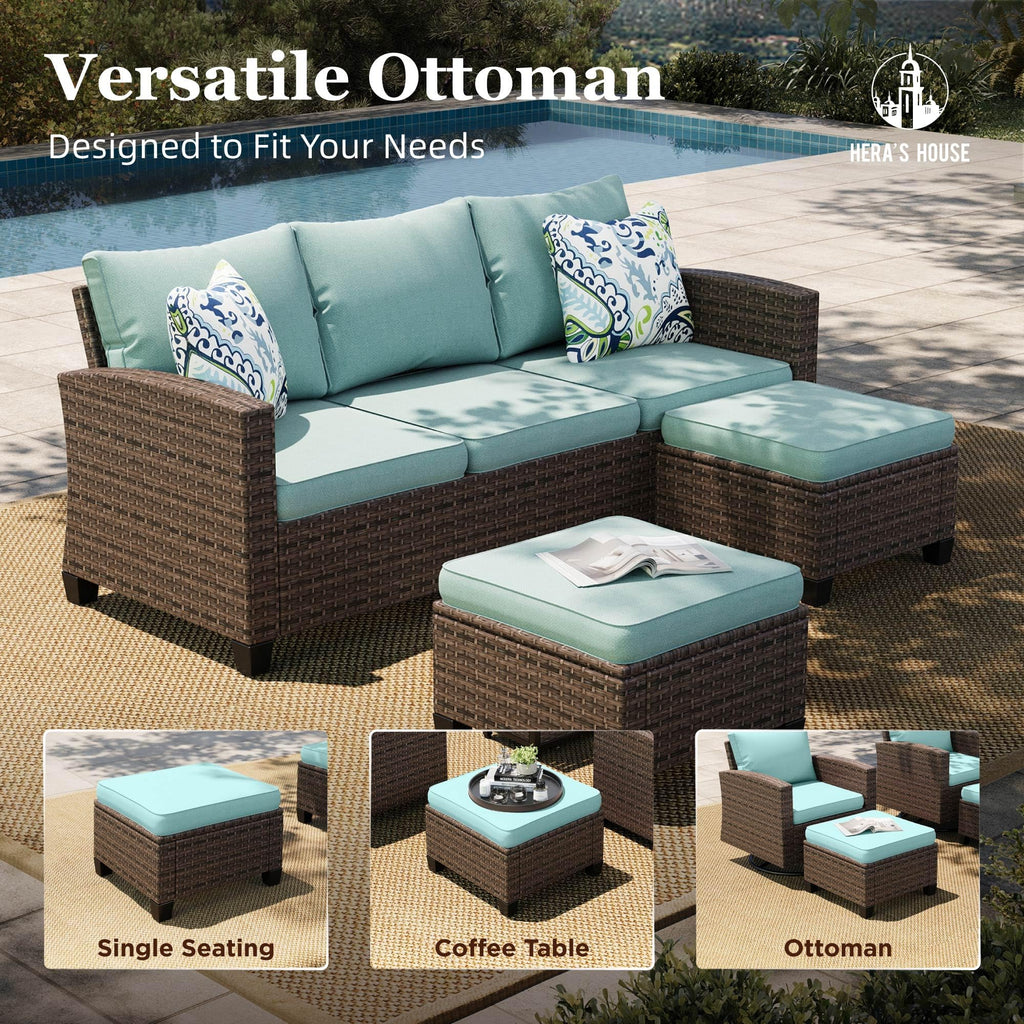 HERA'S HOUSE Patio Furniture Set with 56" Fire Pit Table, Outdoor Patio Conversation Sets, 6 Pieces 7 Seats Wicker Outside Sectional Sofa Set for Lawn Backyard Deck - The Cozy Corner