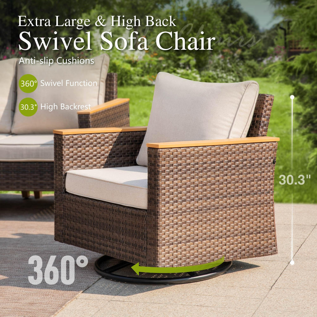 Sophia & William Patio Furniture Set with Fire Pit Table, 8 Piece Half Moon Outdoor Wicker Sectional Sofa Set, Rattan Conversation Set with 56 - Inch Fire Pit Table & Ottoman (Aqua Blue) - The Cozy Corner