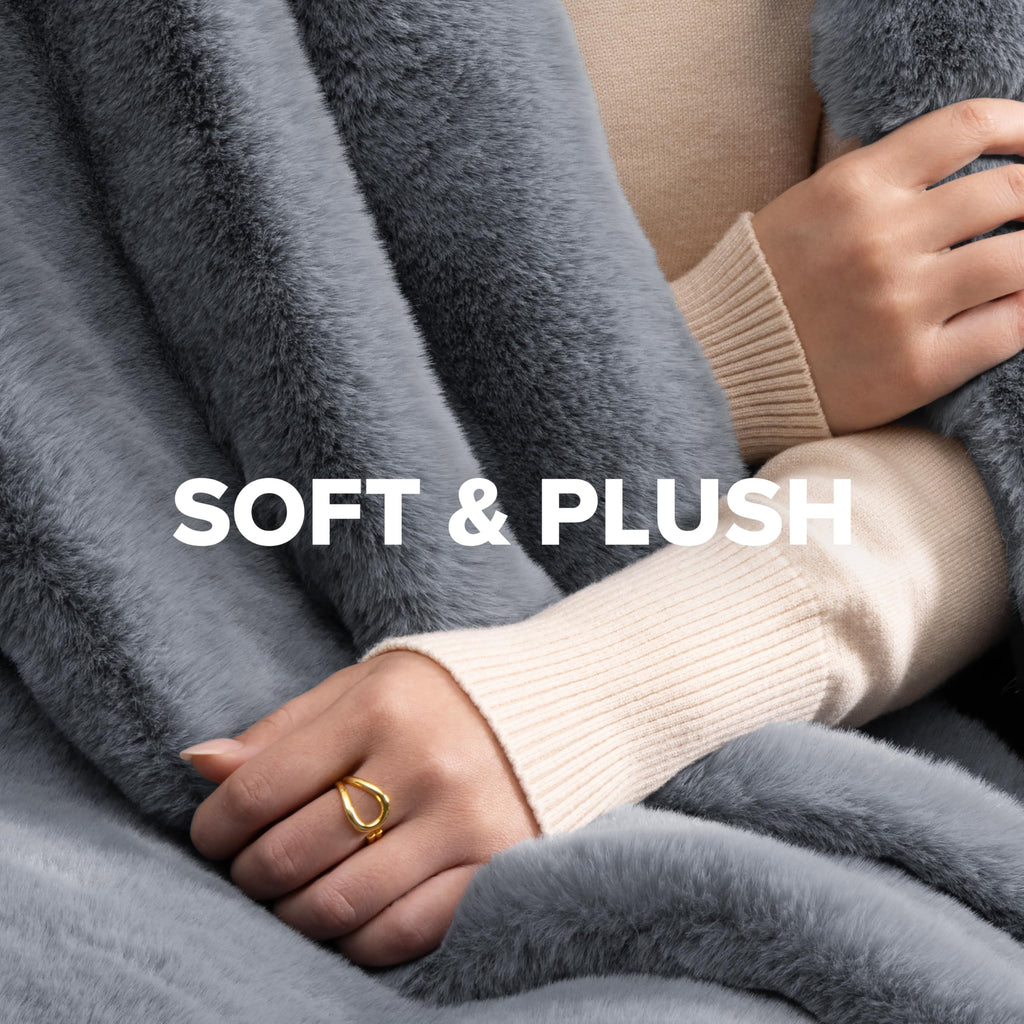 UGG Euphoria Faux Fur Throw Blanket, Oversized Soft Throw for Couch or Bed, Luxury Room Decor, Giftable Fuzzy Blankets, Machine Washable, 50 - inch x 70 - inch, Chambray Blue Grey - The Cozy Corner