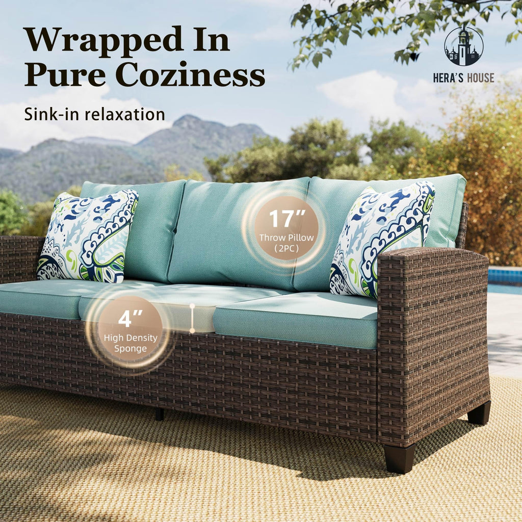 HERA'S HOUSE Patio Furniture Set with 56" Fire Pit Table, Outdoor Patio Conversation Sets, 6 Pieces 7 Seats Wicker Outside Sectional Sofa Set for Lawn Backyard Deck - The Cozy Corner