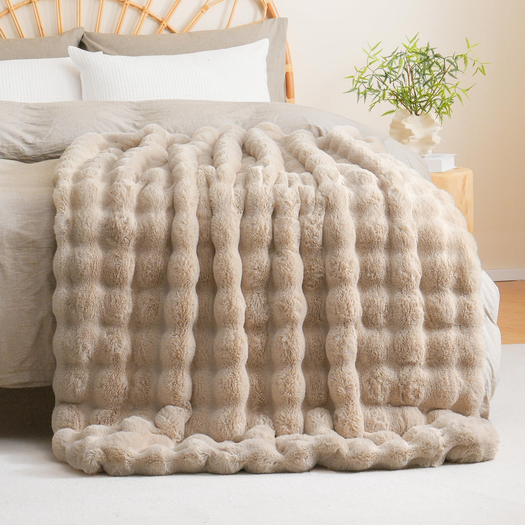 BENVWE Fluffy Faux Fur Throw Blanket for Couch, Soft Plush Thick Cozy Fuzzy Luxury Minky Bubble Blanket for Home Living Room Decor Gift for Women, Navy Blue, 63" x 80", 1100GSM - The Cozy Corner