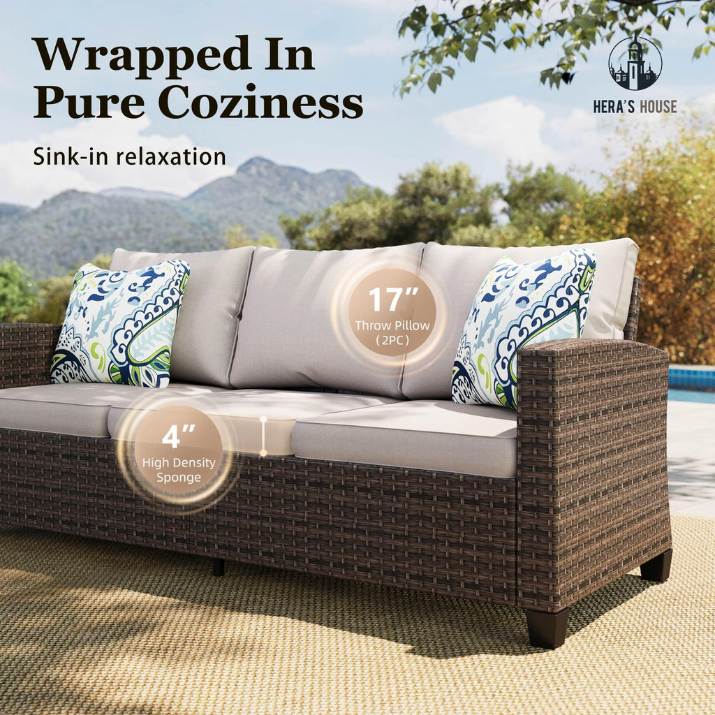 HERA'S HOUSE Patio Furniture Set with 56" Fire Pit Table, Outdoor Patio Conversation Sets, 6 Pieces 7 Seats Wicker Outside Sectional Sofa Set for Lawn Backyard Deck - The Cozy Corner
