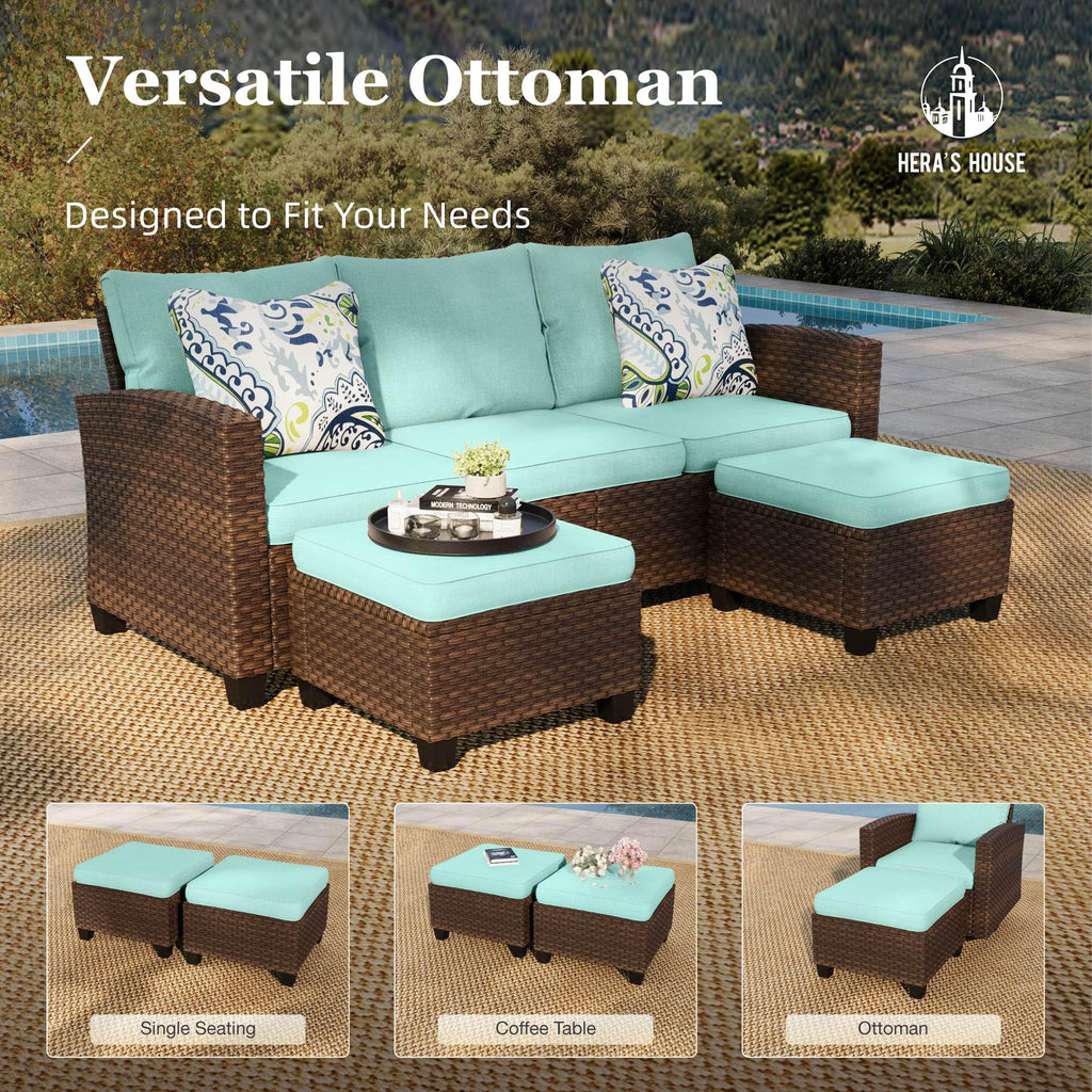 HERA'S HOUSE Patio Furniture Set with 56" Fire Pit Table, Outdoor Patio Conversation Sets, 6 Pieces 7 Seats Wicker Outside Sectional Sofa Set for Lawn Backyard Deck - The Cozy Corner